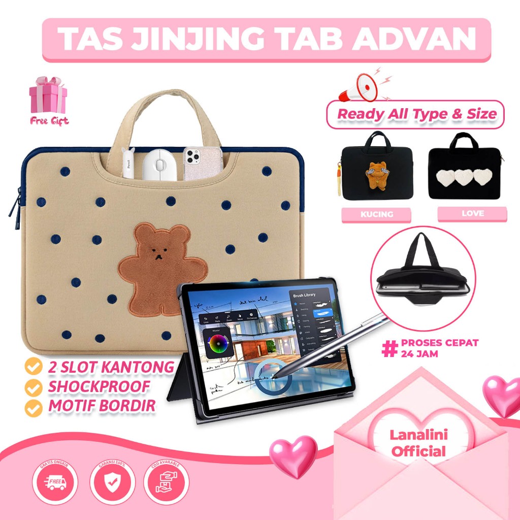 Tas Tablet Anak Cewek Motif Polkadot Warna Cokelat Handle Case Advan Sketsa 10 2 3 2023 VX Neo Lite 