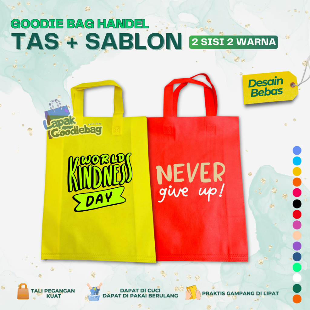 

CUSTOM SABLON PLUS TAS Goodie Bag HANDLE 2 SISI 2 WARNA 38X45 30X40 25X35 Kantong Tas Belanja TOTEBAG Spunbond Hampers Souvenir