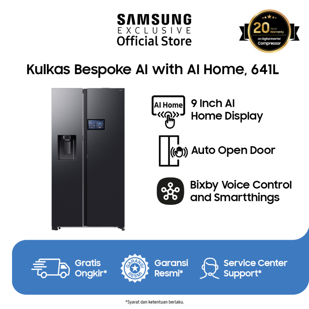 Samsung Kulkas Pintar BESPOKE AI Home 641L Side by Side I RS90F65DNFSE