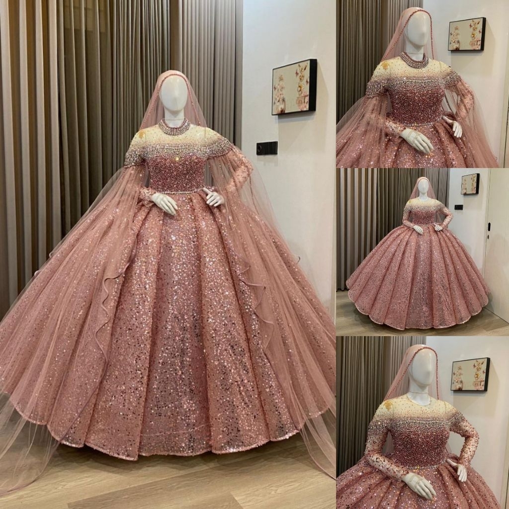 Gaun pengantin premium / Gaun pengantin sequin / gaun pengantin premium mewah / gaun pengantin musli
