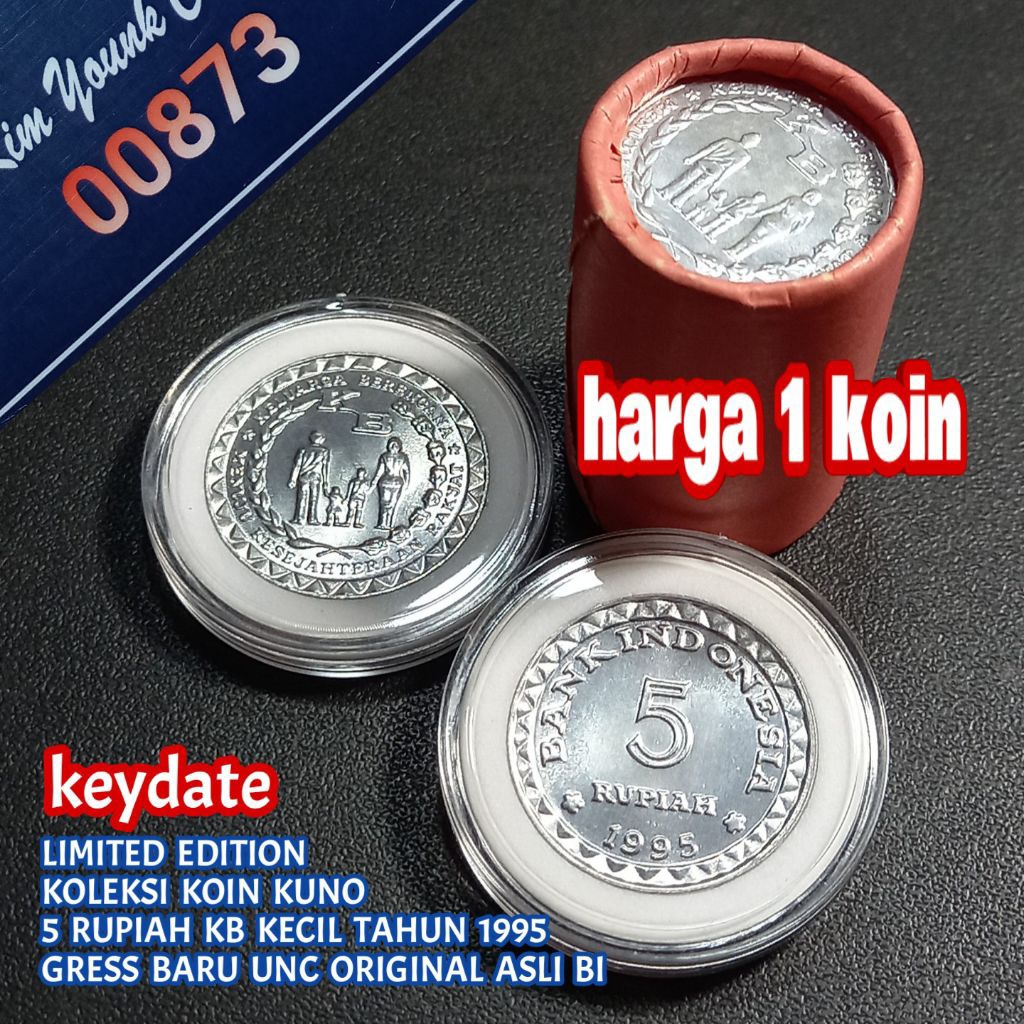 UKI095Coin 5 Rupiah KB Kecil Thn 1995 Keydate/Langka Gress Baru Unc Original Dari Roll Asli BI
