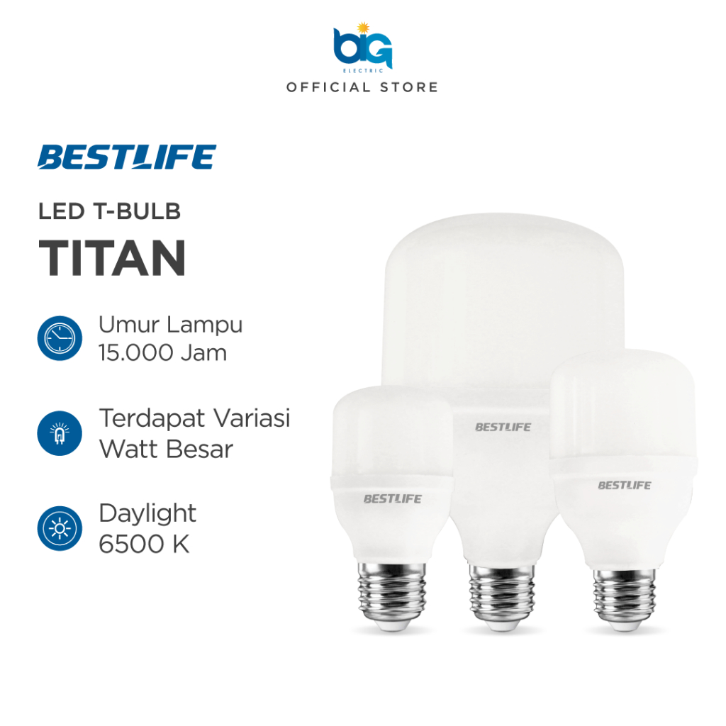 BESTLIFE Lampu LED T Bulb Titan 5W / 10W/ 15 / 20W / 30W / 40W / 50W / 60W Putih 6500K