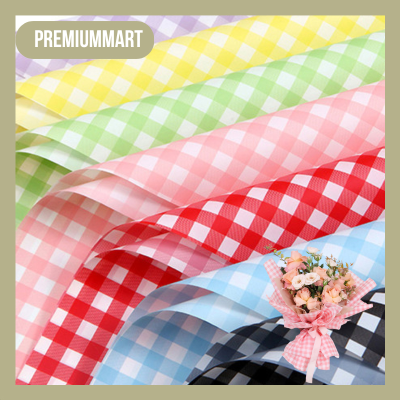 

20 LEMBAR KERTAS BUKET BUNGA MOTIF GINGHAM PLAID SQUARE CELLOPHANE FLORIST KB020