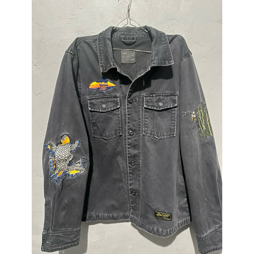 ZARA MAN JACKET MEDIUM EMBROIDERED KOI FISH FLORAL BIRD BOMBER LIMITED EDITION VINTAGE