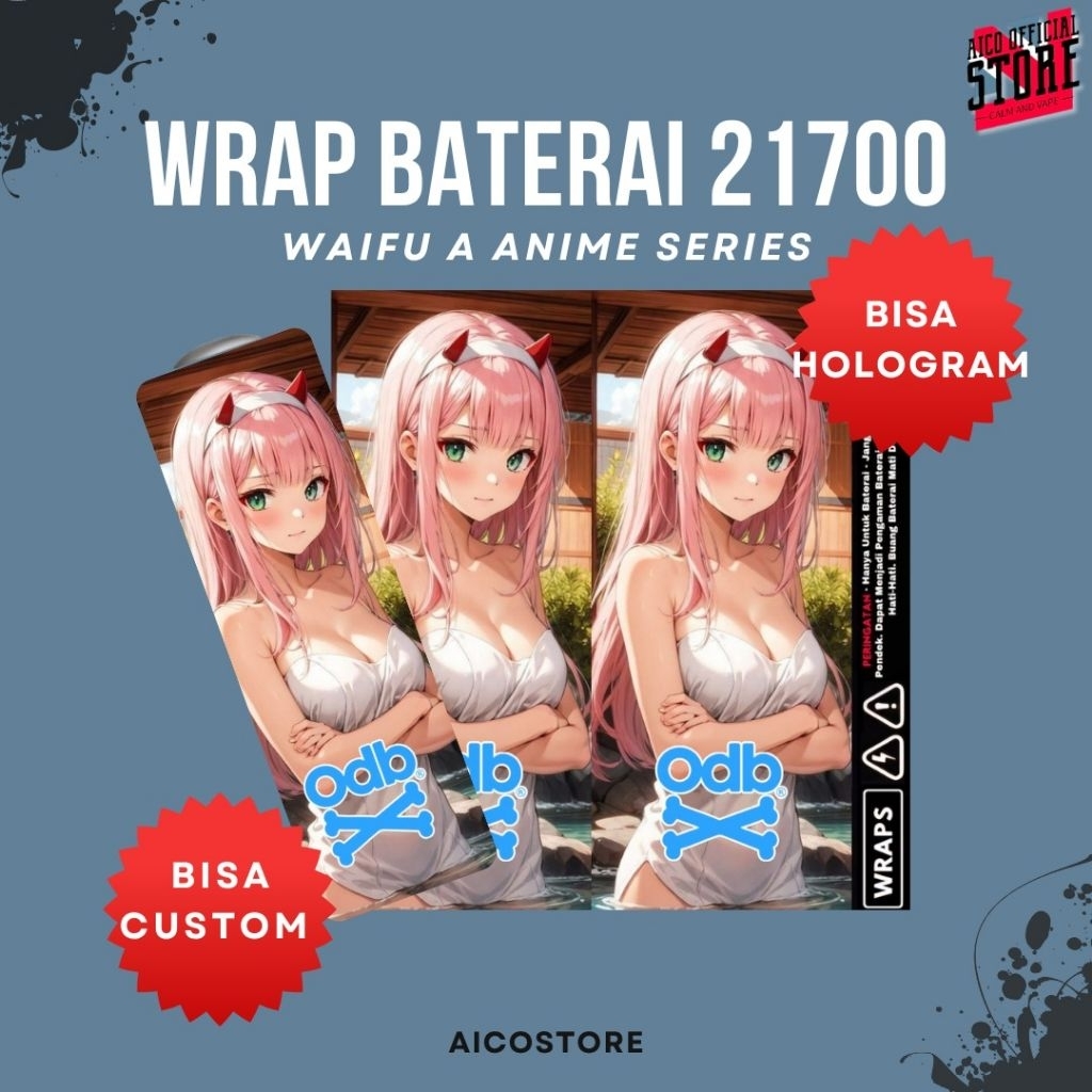 

Aicostore - Stiker Skin Wrap Baterai 21700 Motif Anime Waifu Zero Two Cewek | Bisa Custom Pilih Desain Sesukamu Tanpa PO & Efek Hologram | Stiker Pelindung Batre 18650 Zero Two Sunade Nezuko Cute | Stiker HD Original