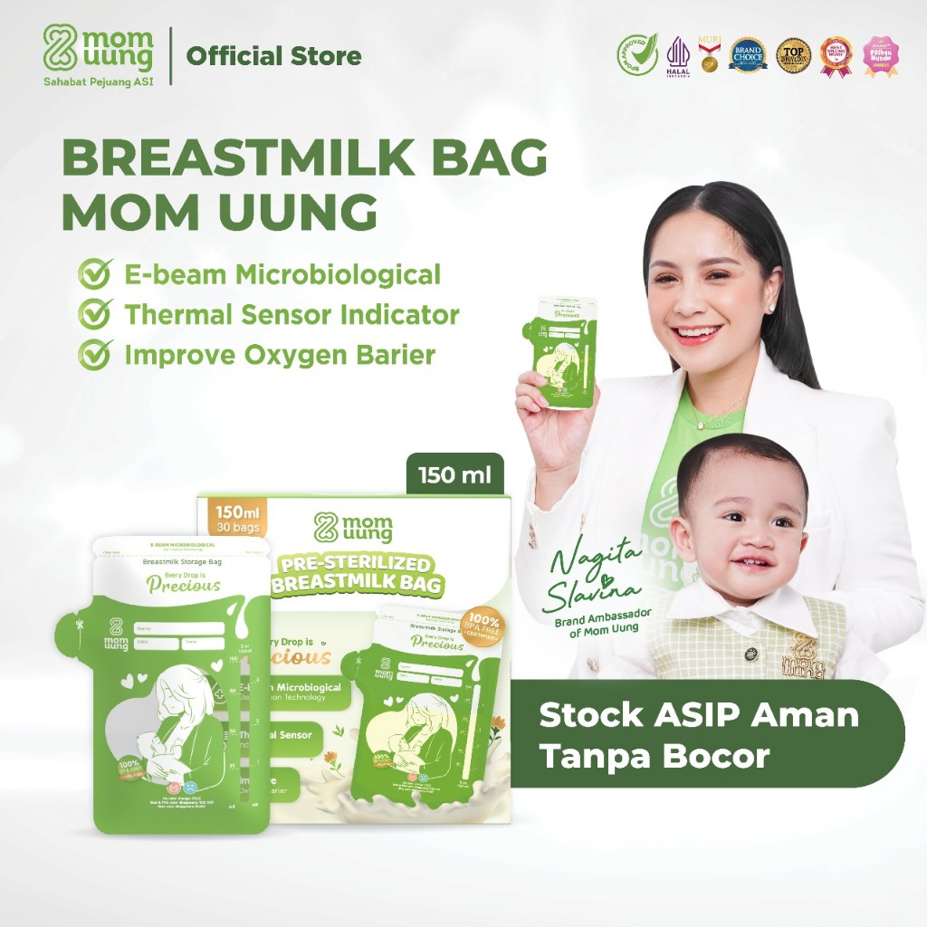 Mom Uung Kantong Asi 150ml isi 30pcs Double Zipper | Pre-sterilized Breastmilk Bag | Ada Indikator S