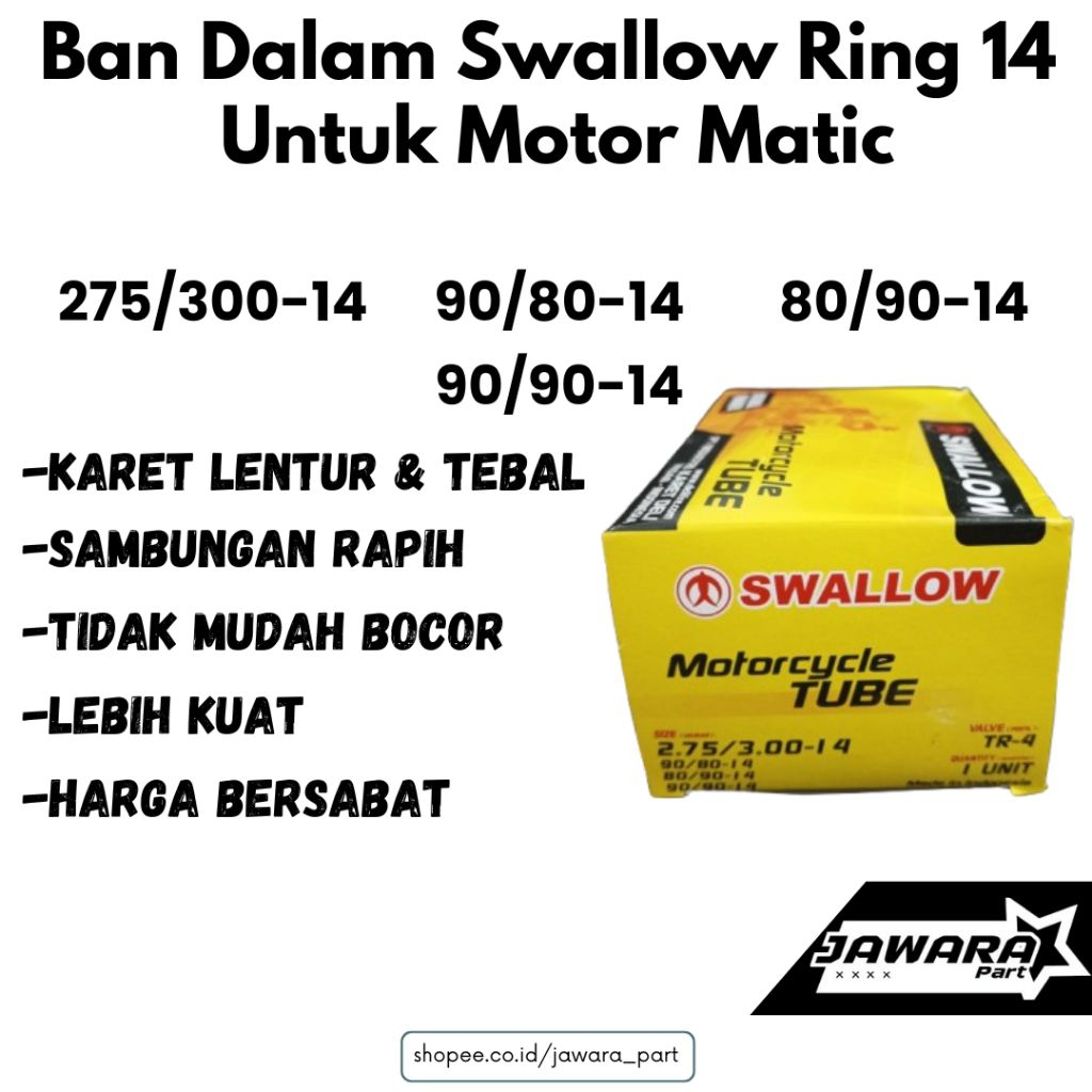 Swallow Ban Dalam Ring 14 Ban Dalam 275/300-14 90/80, 80/90-14 90/90-14 Ban Swallow Ban Motor Matic