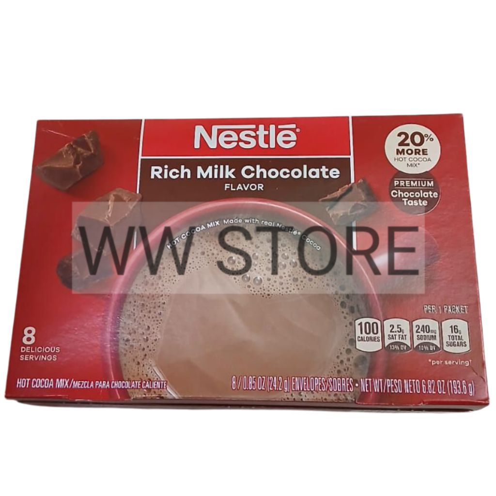 

Bubuk serbuk minuman rasa coklat cokelat Nestle CLASSIC RICH MILK CHOCOLATE FLAVOR Hot Cocoa Mix 193.6g ( 8x24.2g )