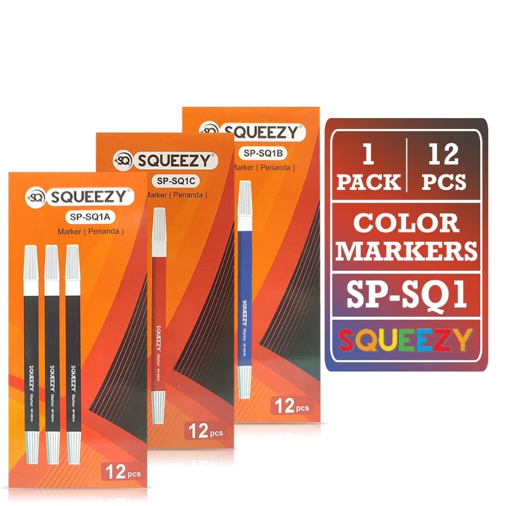

( 1 Pack 12 Pcs ) Spidol Marker Warna Kecil Squeezy SP-SQ1 / Spidol Warna Penanda Mini Murah