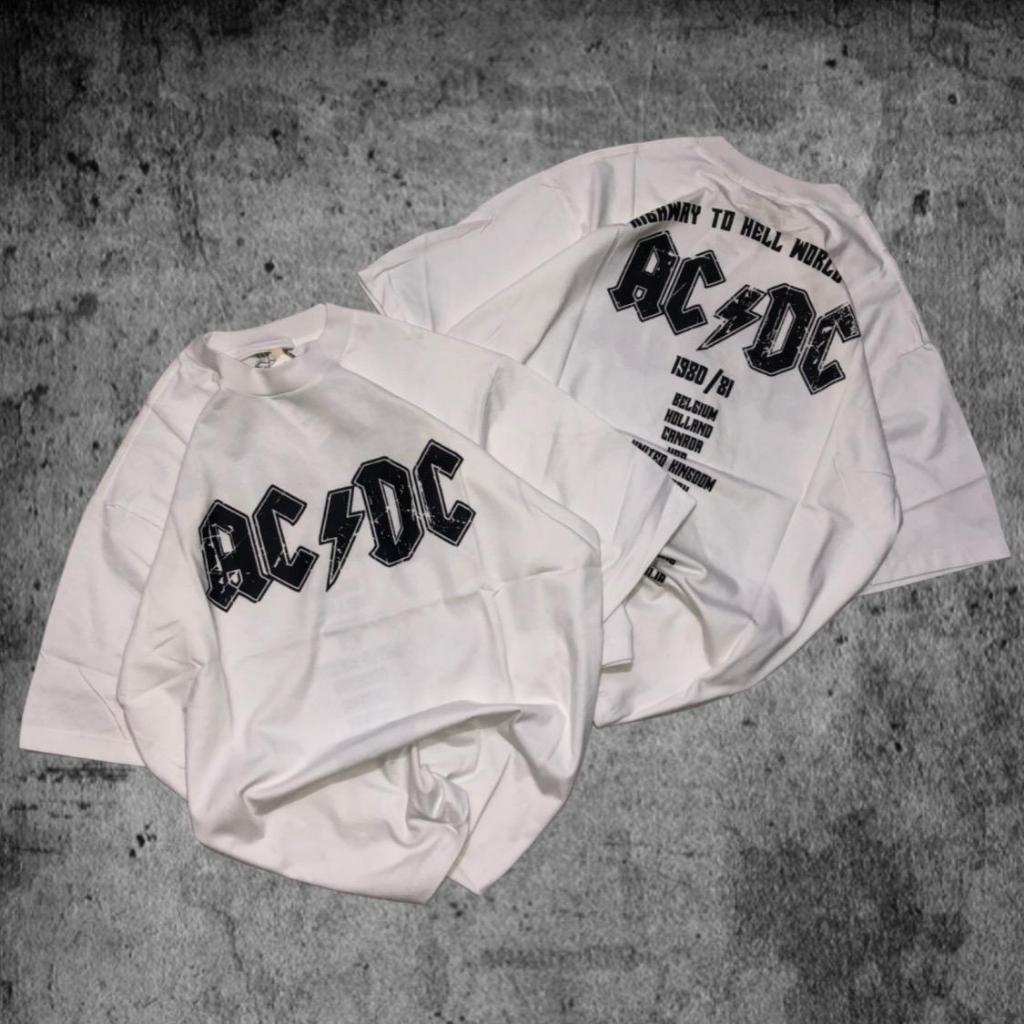 Baju Kaos Pull&Bear Oversize ACDC Logo Back Print - T Shirt ACDC Oversized Model White 24s