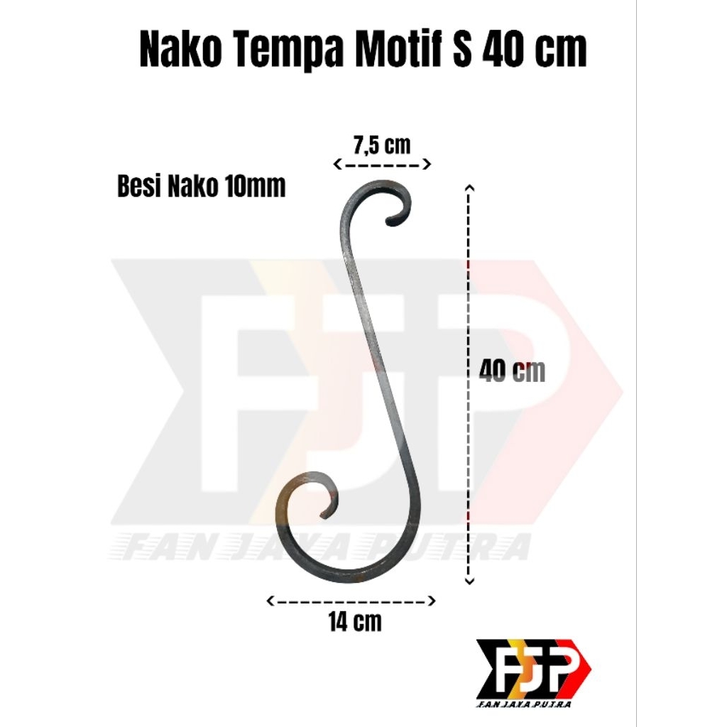 Ornamen Besi Nako Tempa Motif S 40cm | Nako Letter S 40cm | Aksesories Pagar Besi