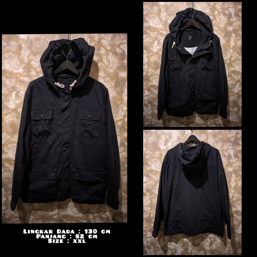 Jaket Parka Warna Hitam Merk GAP Second Original.