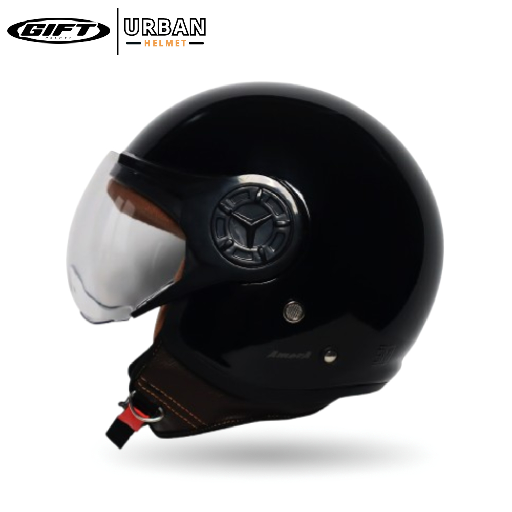 Helm Bogo Gift Amora Hijab Retro Hitam Gloss - Helm Half Face Black Wanita Hijab Friendly sudah SNI