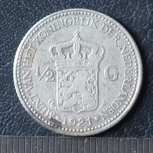 #5.SCS. KOIN KUNO || KOIN PERAK || SILVER COIN WILHELMINA 1/2 G TAHUN 1921