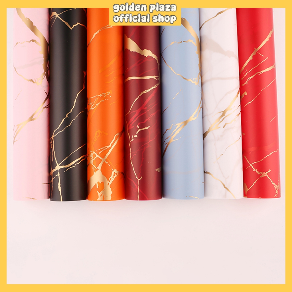 

(1 PACK ISI 20 LEMBAR) Flower Wrapping Paper Marble Kertas Bunga Buket Motif Marble Gold Cellophane Florist KB6036