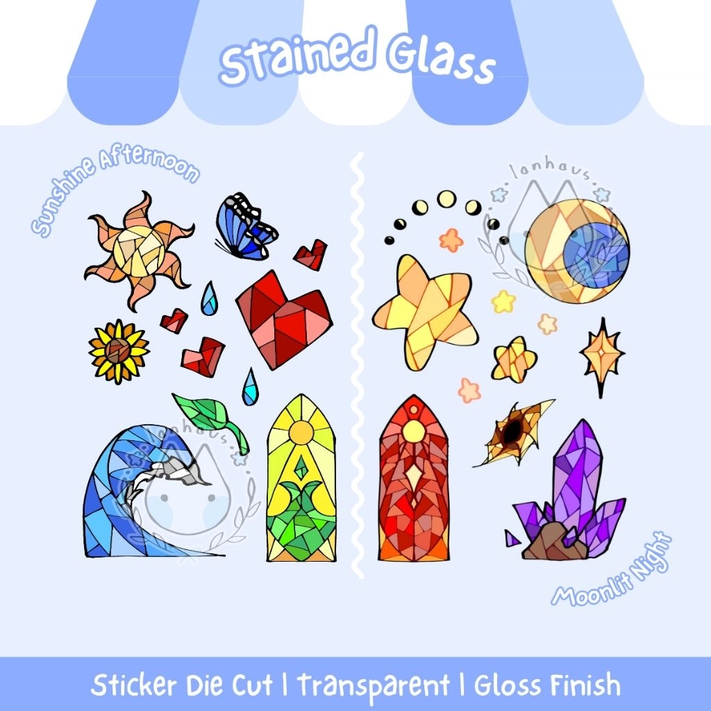 

LANHAUS - Transparent stained glass stickers | Deco stiker vinyl die cut hewan laut waterproof transparan