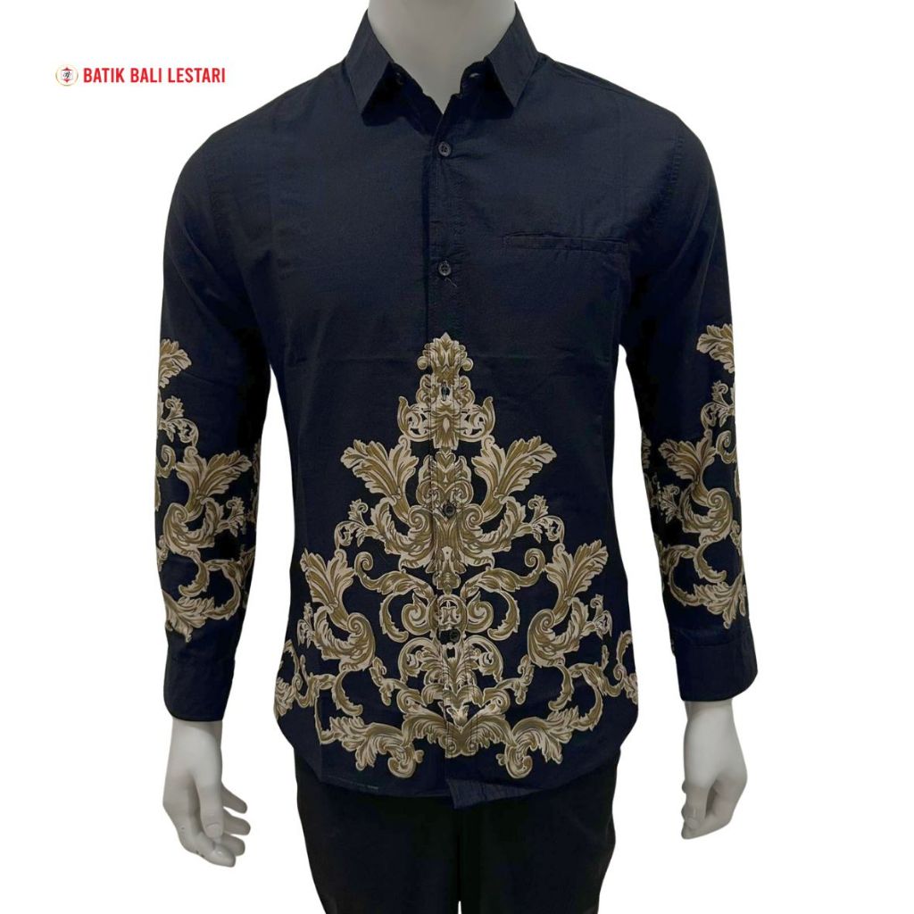 Batik Bali Lestari Kemeja Pria Lengan Panjang  Katun Hitam (UZAM)