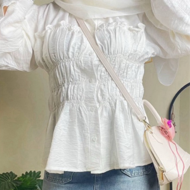 Lavatera Blouse - Korean Style - Casual Premium - Kerut Fitted - Korean Look - Premium Linen - Atasa