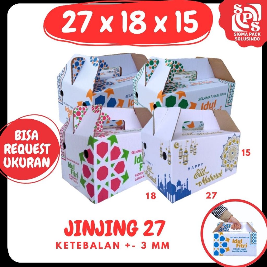 

Box Jinjing 27x18x15 Gable Box Kardus Packing Eid Mubarok Idul fitri Bingkisan lebaran/Parcel/Lebaran/idul Fitri/Paket/sembako