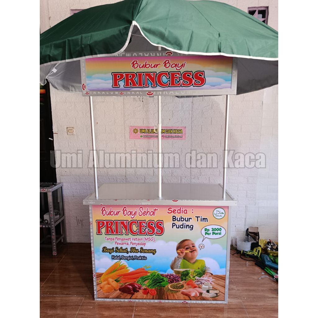 Booth portable / gerobak lipat / meja promosi / meja jualan / booth lipat + payung bisa request desa