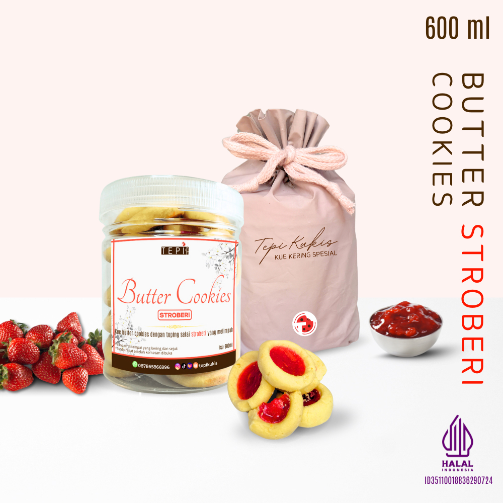 

Kue Kering Butter Cookies Selai Strawberry Toples 600ml