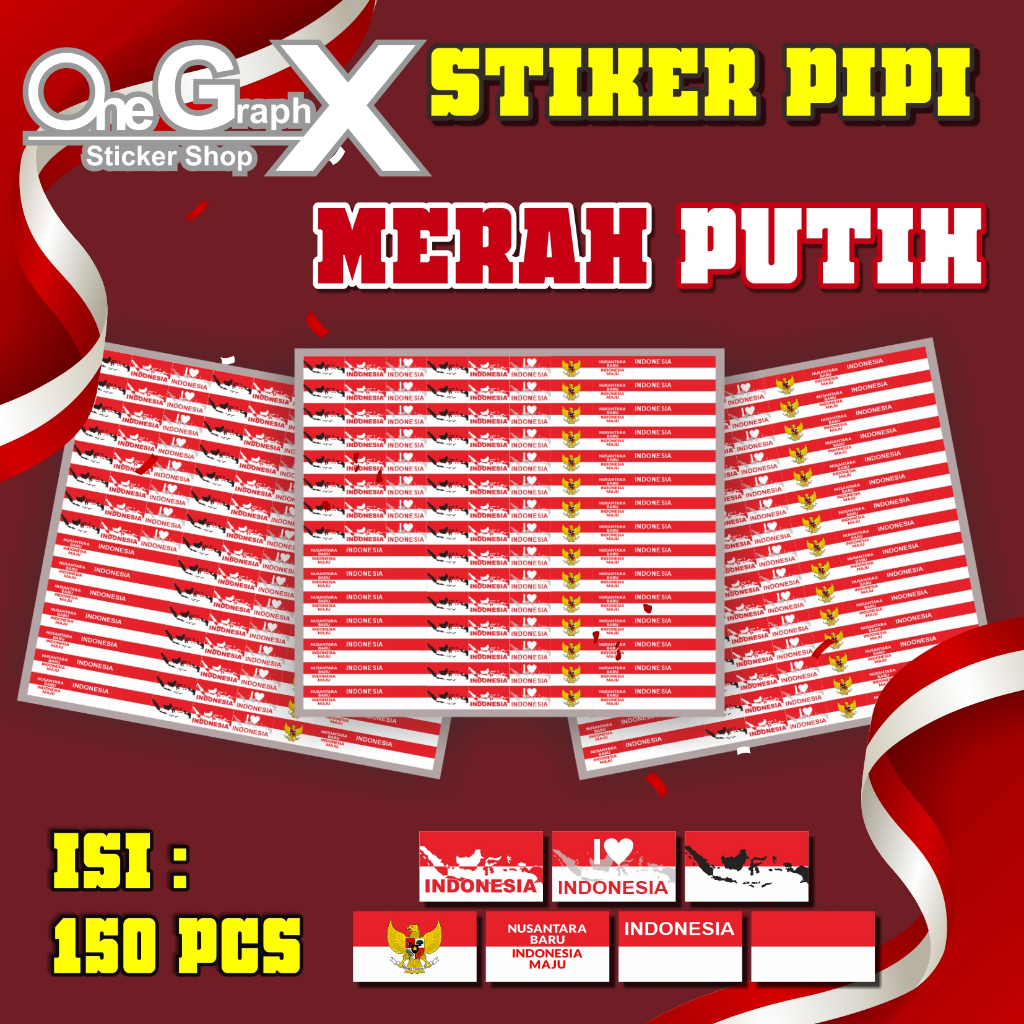 

[Isi 150 pcs / Lembar] Sticker Pipi HUT RI | Stiker Merdeka Serba Guna
