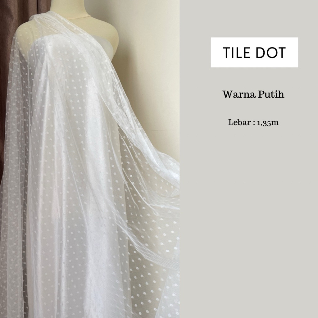 Bahan Kain Soft Tile Tille Tule Tulle Dot Dotty Snow Warna Putih