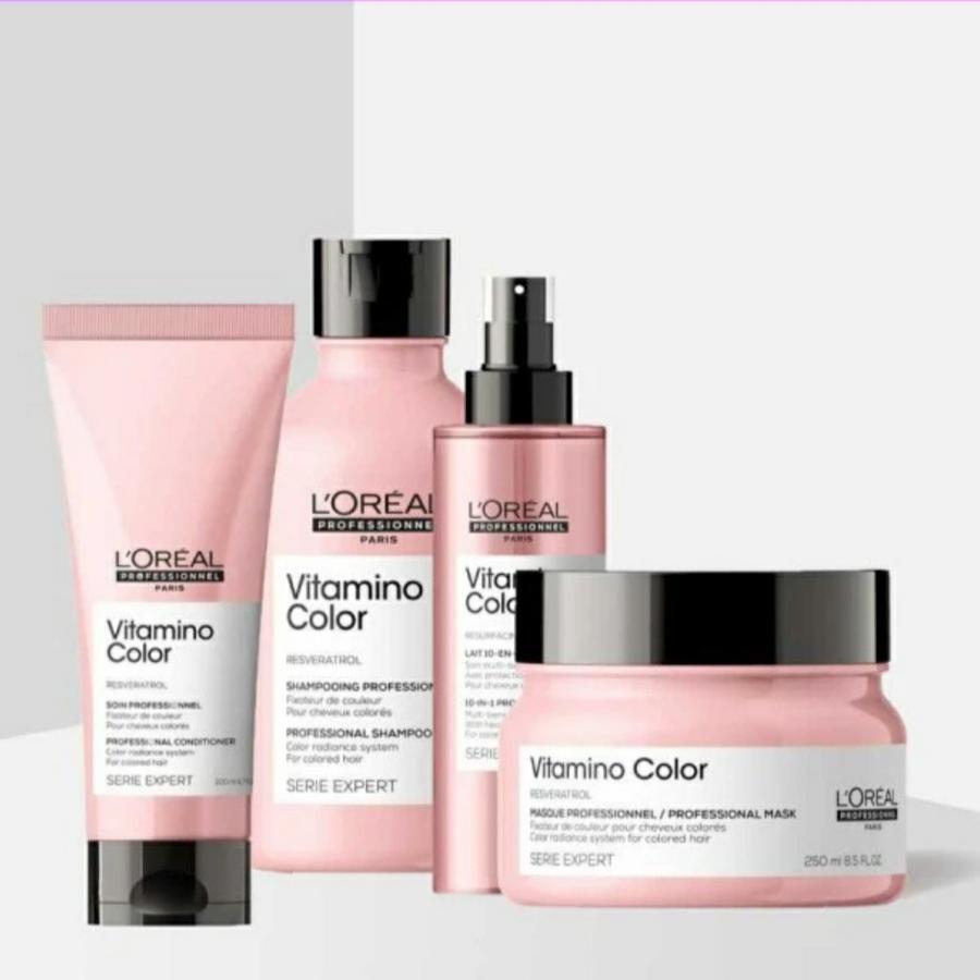 4IN1 Loreal Serie Expert Vitamino Color Shampoo 300ml Conditioner 200ml Mask Masque 250ml Serum 10in