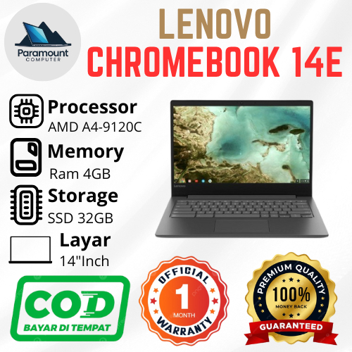 Laptop Chromebook Lenovo 14E AMD A4-9120C Ram 4GB SSD 32GB, Layar 14"Inch ( Touchscreen ) Bergaransi