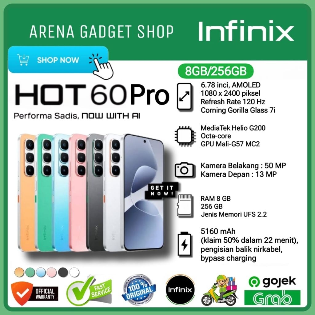 Infinix Hot 60 Pro Ram 8/256Gb New Original Resmi Infinix 8+8/256GB MediaTek Helio G200