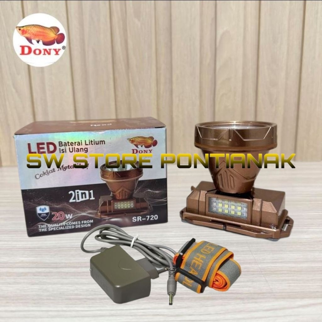 DONY SR-720 20 WATT COKLAT METALIK 2IN1 / SENTER KEPALA CAHAYA TERANG PUTIH DAN KUNING / HEADLAMP RE