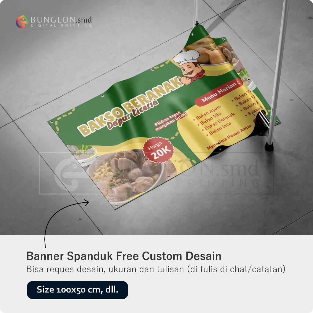 Banner Spanduk Bakso Beranak Free Custom Desain