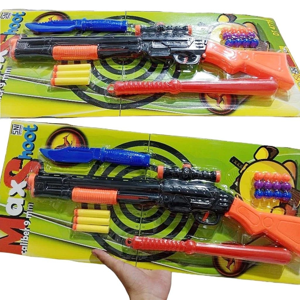 1086 mainan anak pistol tembakan  senapan panjang+ 3peluru busa + 12 peluru bulat +1 mainan pisau + 