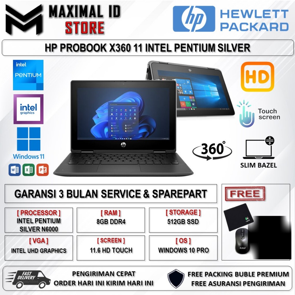 Laptop Touchscreen HP PROBOOK X360 11 Intel Pentium Silver N5030 8GB 512GB 11.6 Windows 11 Pro Grey
