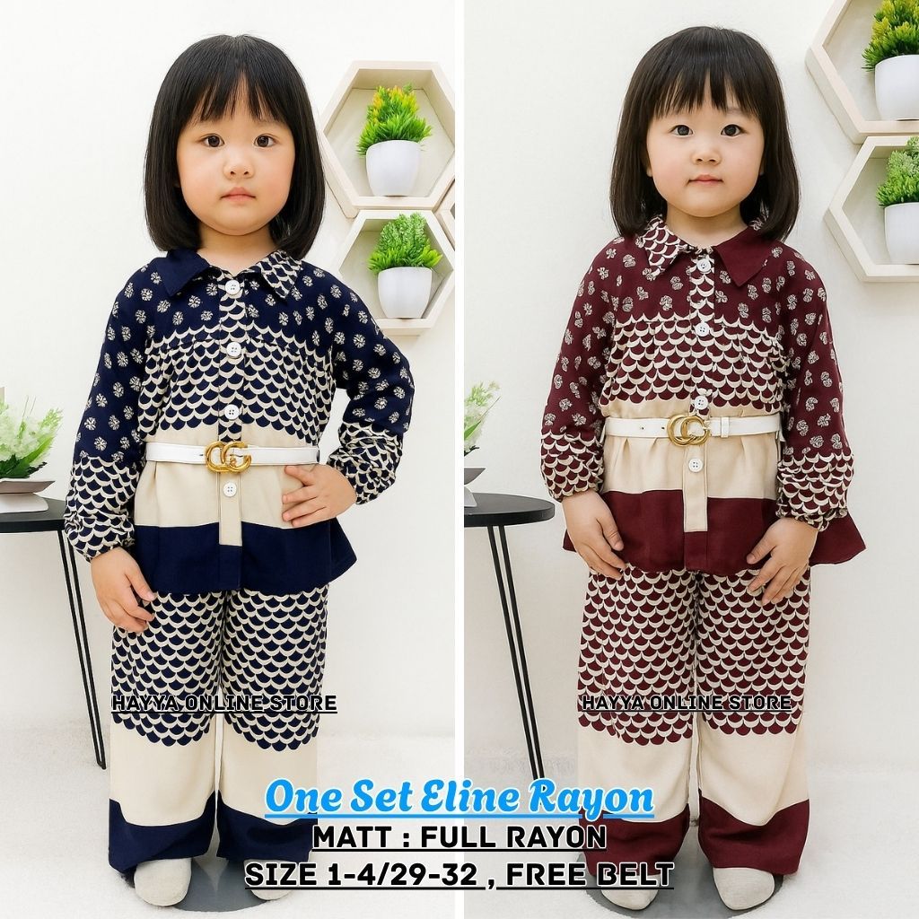 Setelan Eline Free Belt Rayon Viscose Anak Usia 3-10 Tahun | Setelan Rayon Motif Polkadot Terbaru An