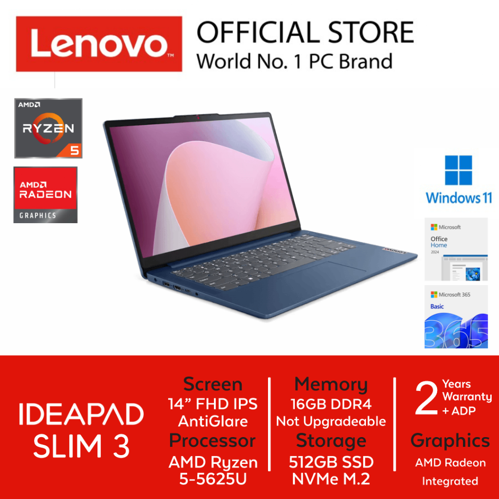 Lenovo Ideapad Slim 3 8YID AMD Ryzen 5-5625U 16GB 512GB 14"FHD IPS Radeon Win11 OHS