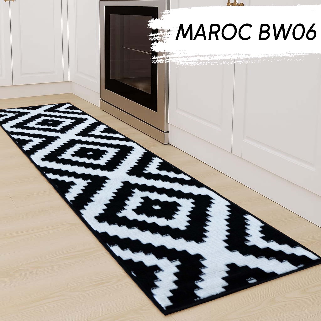 MAROC Karpet 80x200 BW 06 Monokrom Local, Karpet Lantai, Karpet Bulu