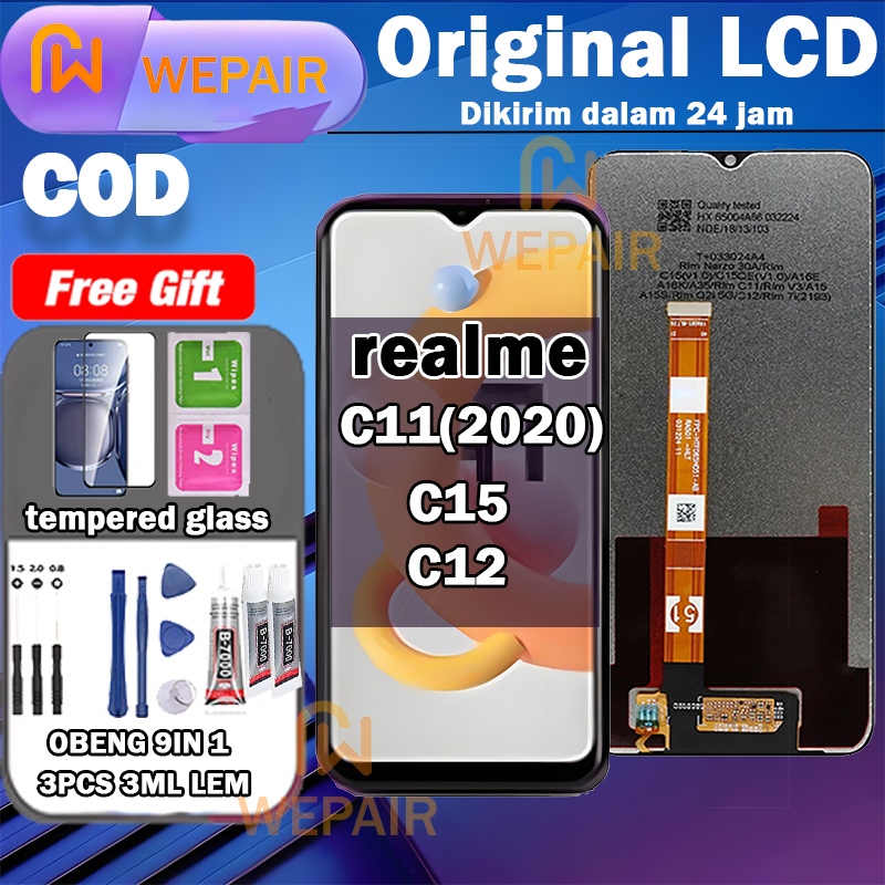 LCD realme c11(2020)/C15/C12 Fullset Komplit ori asli WEPAIR+Ready stock+Garansi 1Tahun  COD
