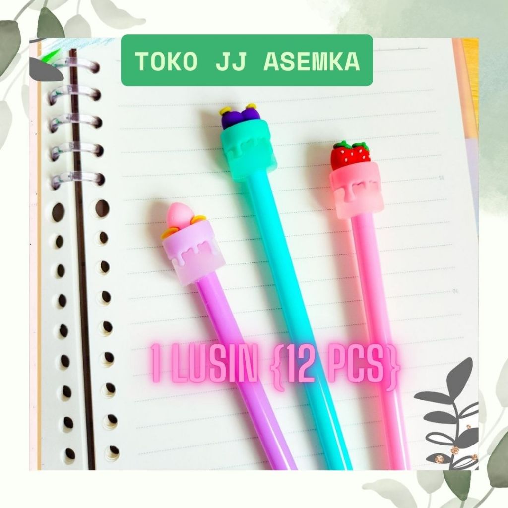 

12 PCS PULPEN GEL KUE BUAH LUCU UNIK KARAKTER ALAT TULIS SEKOLAH MURAH COD