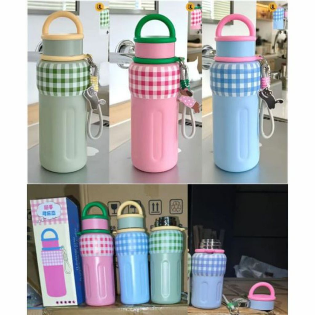 Botol minum STAINLESS STEEL TAHAN PANAS DINGIN / TUMBLR STAINLESS 500ML WARNA LUCU FREE KEYCHAN CANT