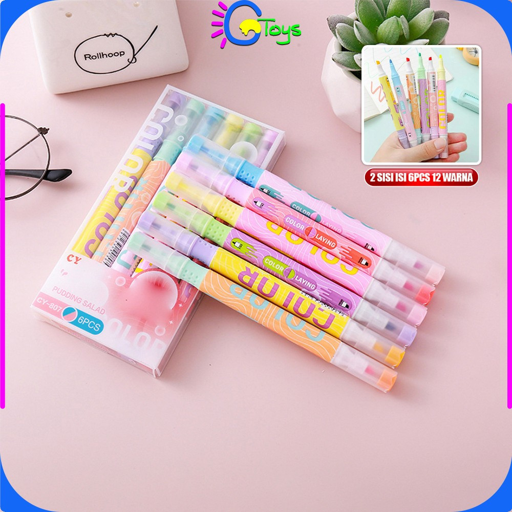 

EC CR-A114 Highlighter Pastel 2 Sisi Isi 6pcs 12 Warna / Spidol Penanda Teks Set Alat Tulis Sekolah / Spidol Pen Marker Ujung 2 Tip Serbaguna
