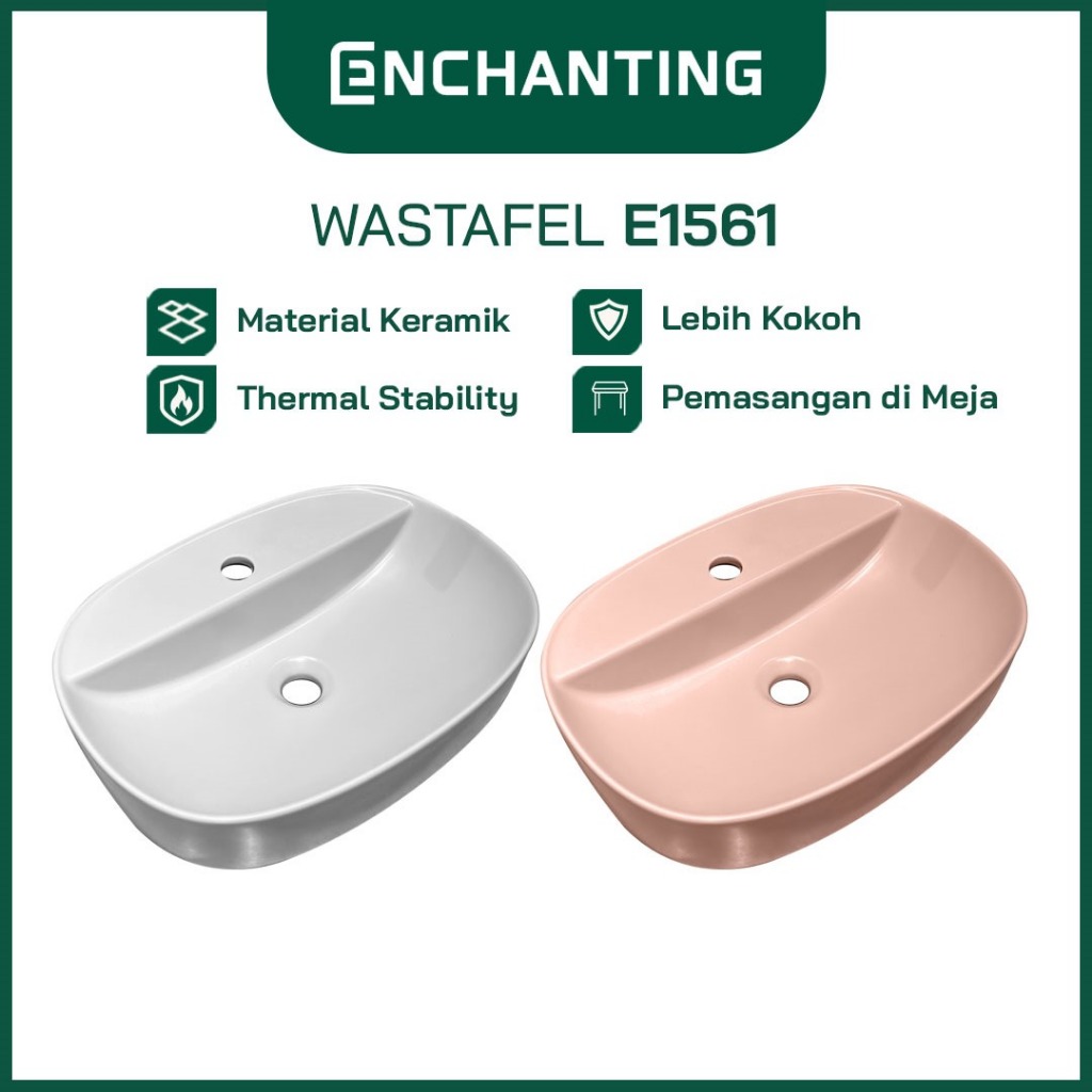 ENCHANTING Wastafel Set Komplit Keramik White | Washtafel Meja Kamar Mandi Cuci Tangan Tebal Putih C