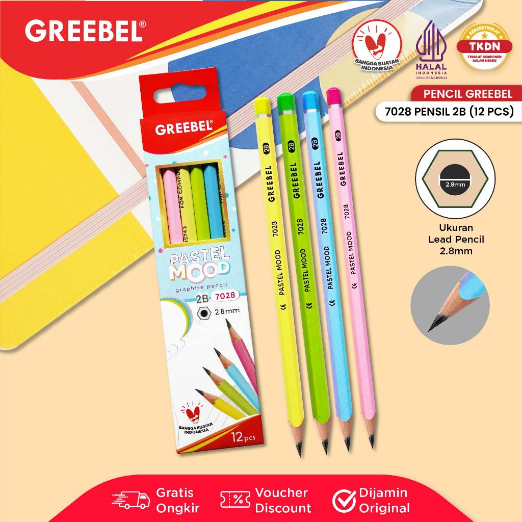 

GREEBEL Pensil Kayu 2B (7028) Pastel Mood / Pensil Tulis Graphite Ujian Sekolah Pensil Gambar