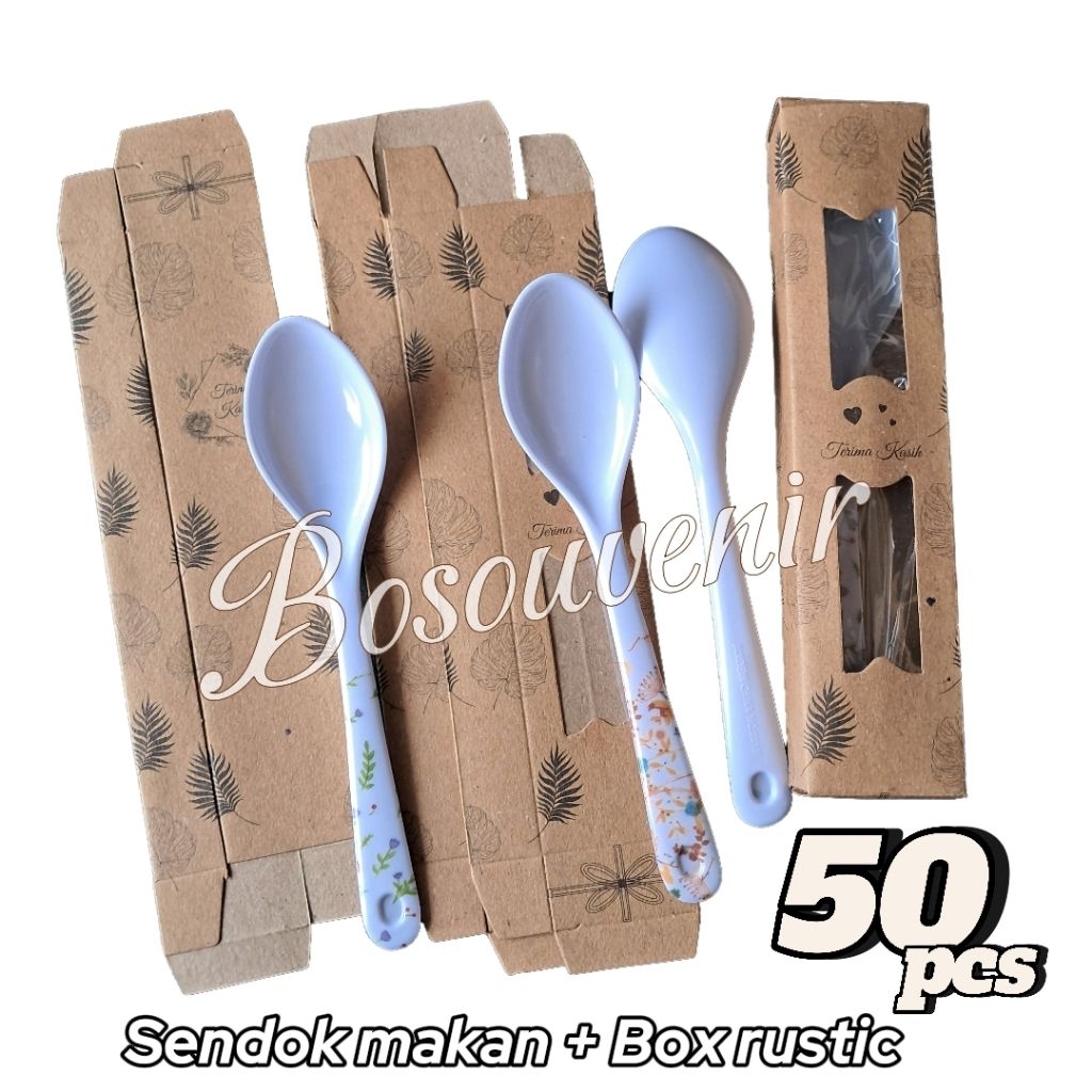 isi 50 Souvenir Sendok Makan Melamin + Box rustic