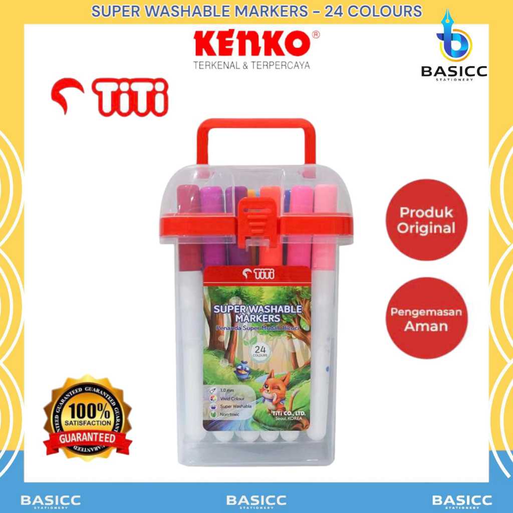 

Titi Super Washable Markers Spidol 24 Color Mudah Dicuci TI-SWM 24 | @ 1Set=24 Warna