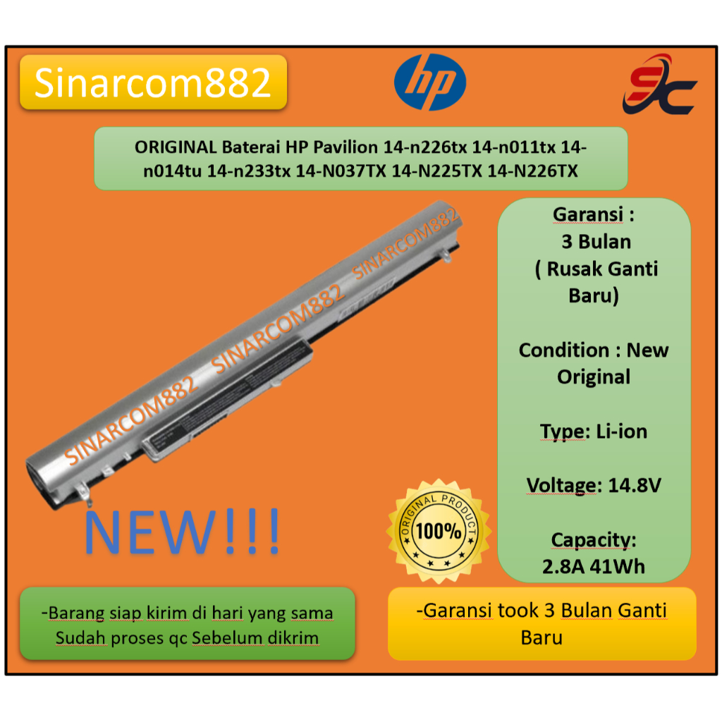 ORIGINAL Baterai HP Pavilion 14-n226tx 14-n011tx 14-n014tu 14-n233tx 14-N037TX 14-N225TX 14-N226TX L