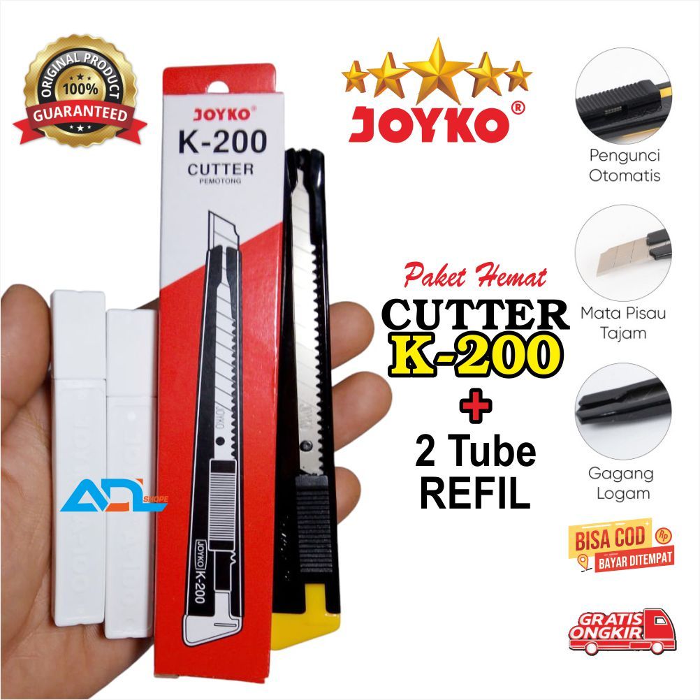 

CUTTER JOYKO K-200 CUTTER KECIL PAKET CUTTER + 2 pak REFIL ISI JOYKO