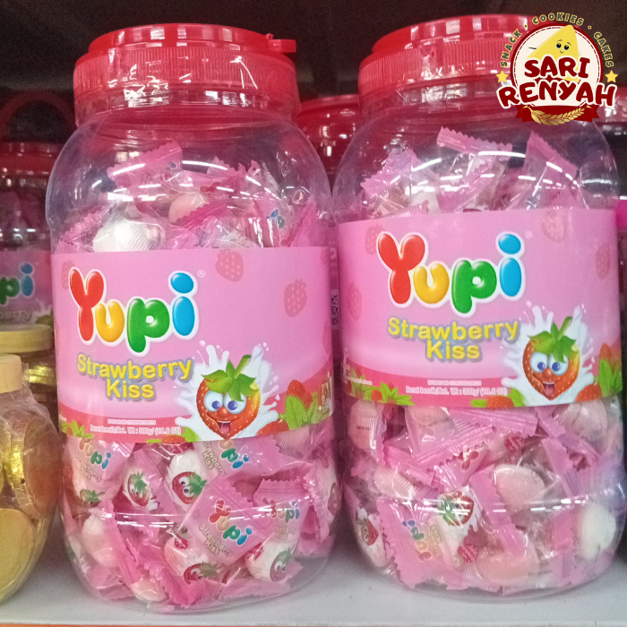 

Permen Yupi Strawberry Kiss Toples Jar (isi 120 pcs) Manis Kenyal - Sari Renyah
