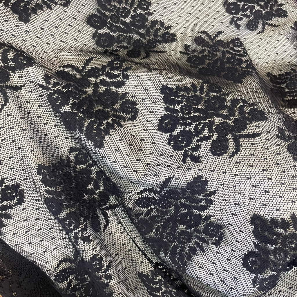 kain tulle brokat - kain tulle brokat street motif bunga premium - warna hitam - kain brukat motif c