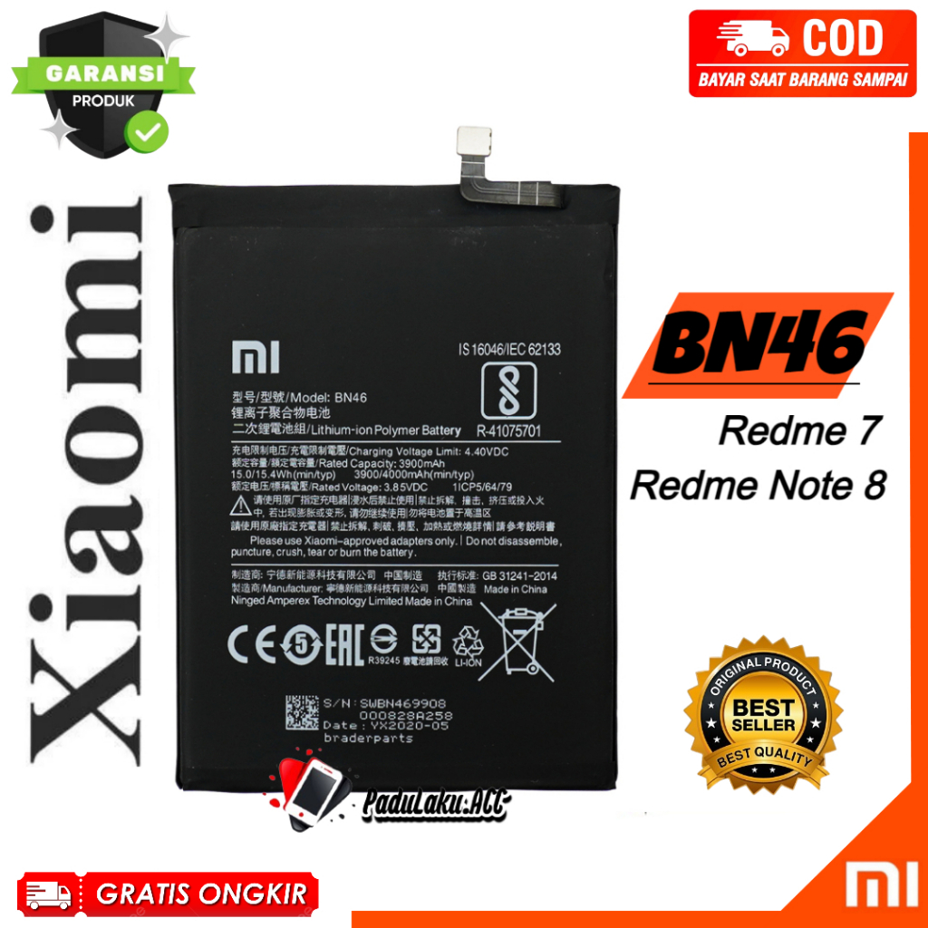 Baterai Xiaomi Original Redmi 7 Redmi Note 8 BN46 Battery Batrai Batrei Batre Hp Ori 4000 mAh